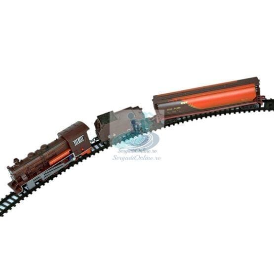 Trenulet electric de marfa cu lumini sunete si 2 vagoane