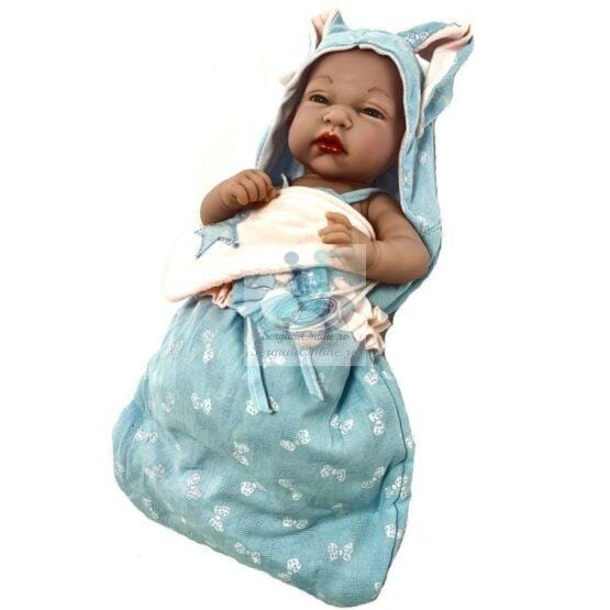 Papusa Bebe Nou Nascut bleu cu scutecel de dormit 30 cm