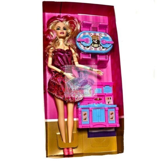 Papusa 28 cm cu articulatii si accesorii bucatarie