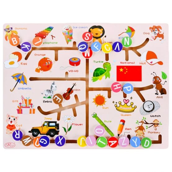 Labirint din lemn cu litere si animale lb engleza
