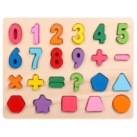 Puzzle incastru lemn cu cifre si forme geometrice WD9518