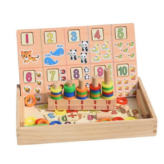 Tabla din lemn fata dubla cu cifre si desene animale