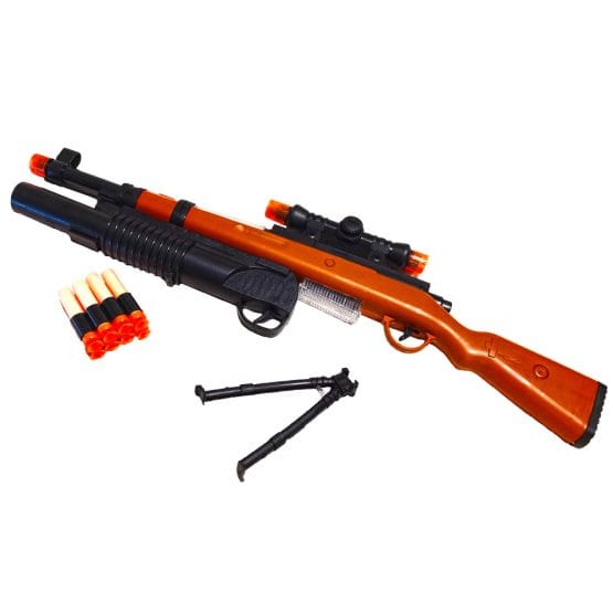 Arma jucarie 60 cm cu stativ, tinta si gloante din burete