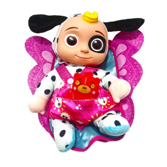 Papusa trup textil 30 cm si rucsacel marsupiu canta melodia din Cocomellon