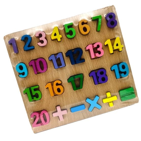 Puzzle lemn multicolor cifre si semne matematice 24 x 22 cm