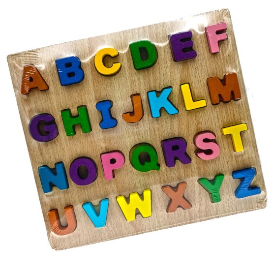 Puzzle lemn multicolor litere mari „Invata Alfabetul” 24 x 22 cm