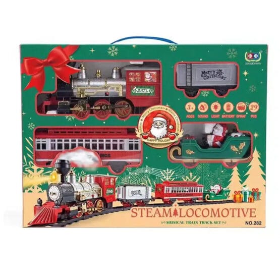 Trenuletul lui Mos Craciun cu lumini,  abur si sunete