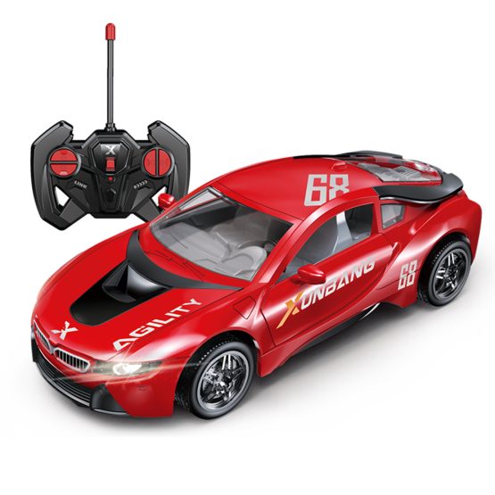 Masinuta sport cu radiocomanda, lumini, sunete 20 cm incarcare USB rosie