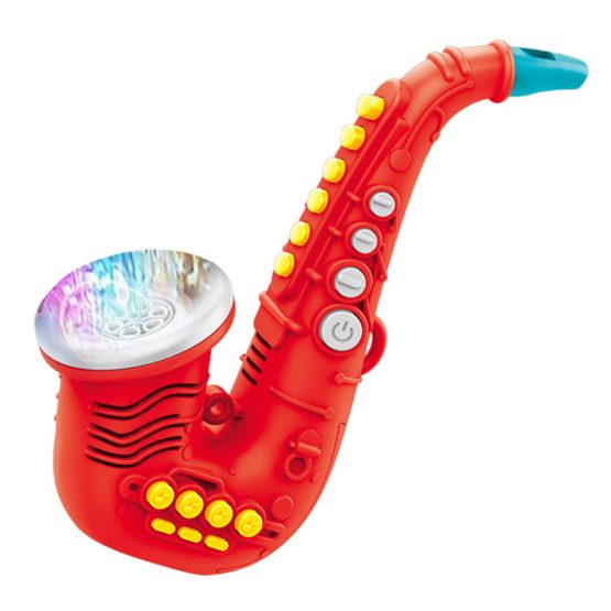 Saxofon de jucarie rosu cu baloane, muzica si lumini