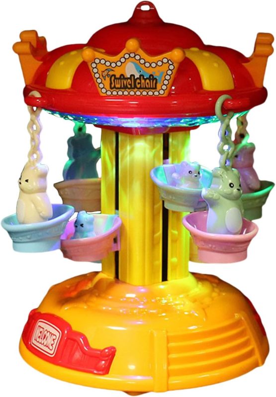 Carusel Muzical Copii cu Lumini și Rotire Automată – Jucărie Interactivă 2 în 1, Lumină de Veghe